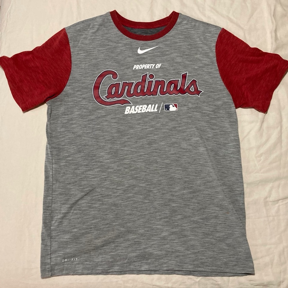 MLB Genuine Nike Cardinals Baseball T-Shirt | Grey & Burgundy | Dri-Fit